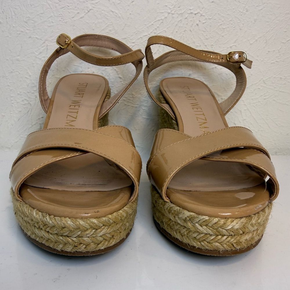 Stuart Weitzman Rosemarie Patent Leather Wedge Espadrille Sandals Size 7 - Picture 3 of 9
